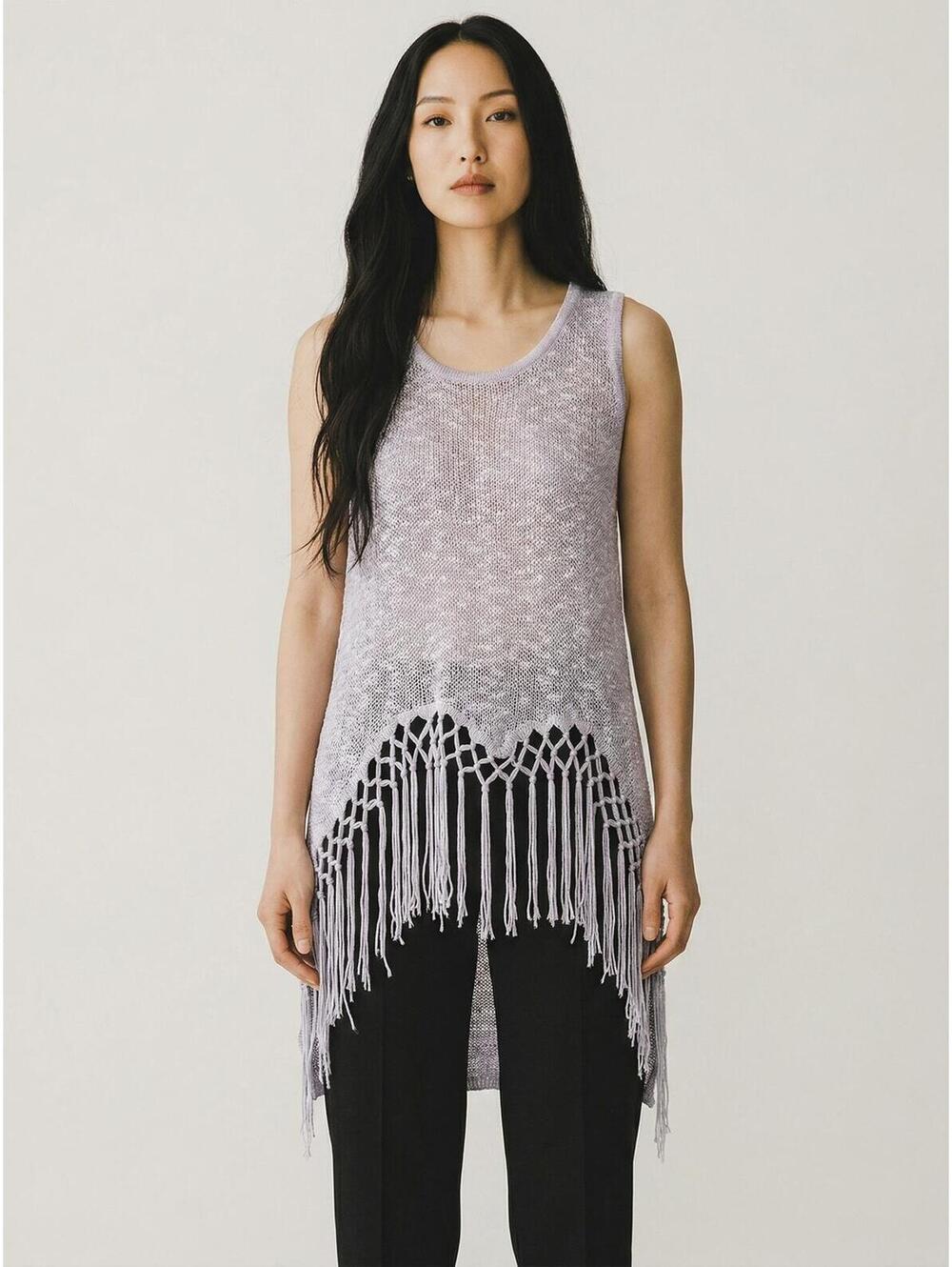 POL NWOT Fringe Tank Top-Size L-Cloud Gray